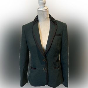 Ted Baker ‘Nariana’ Forest Green Wool Blazer with embellished color - size 3 UK